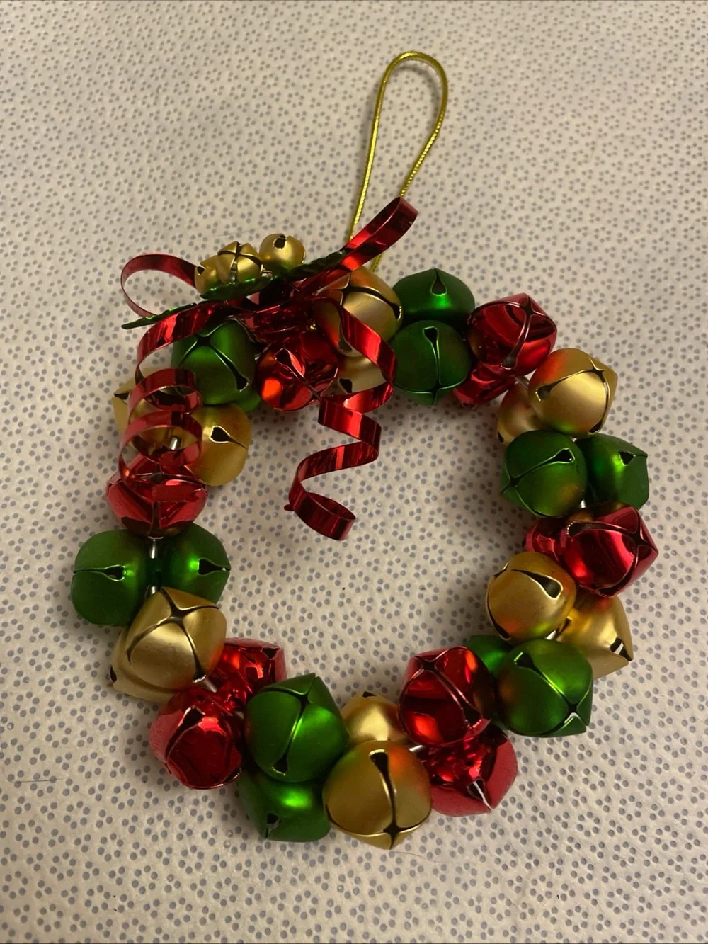 Festive Red, Green & Gold Jingle Bell Wreath Pendant